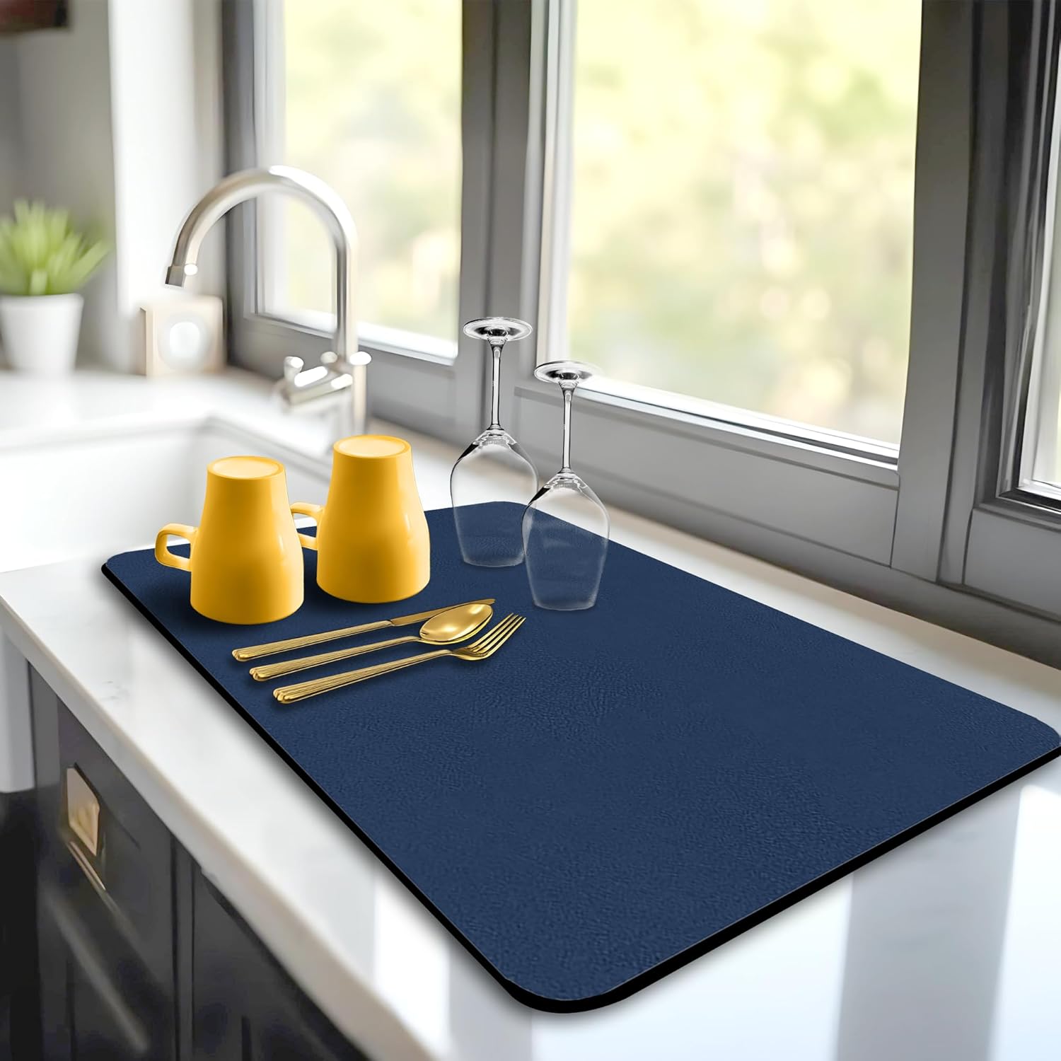 Dish Drying Mat Super Absorbent – Coffee Mat for Countertops – Non-Slip Drying Mat for Kitchen Counter – Easy to Clean Water Absorbent Mat – Large Dish Drying Mats - Strabella