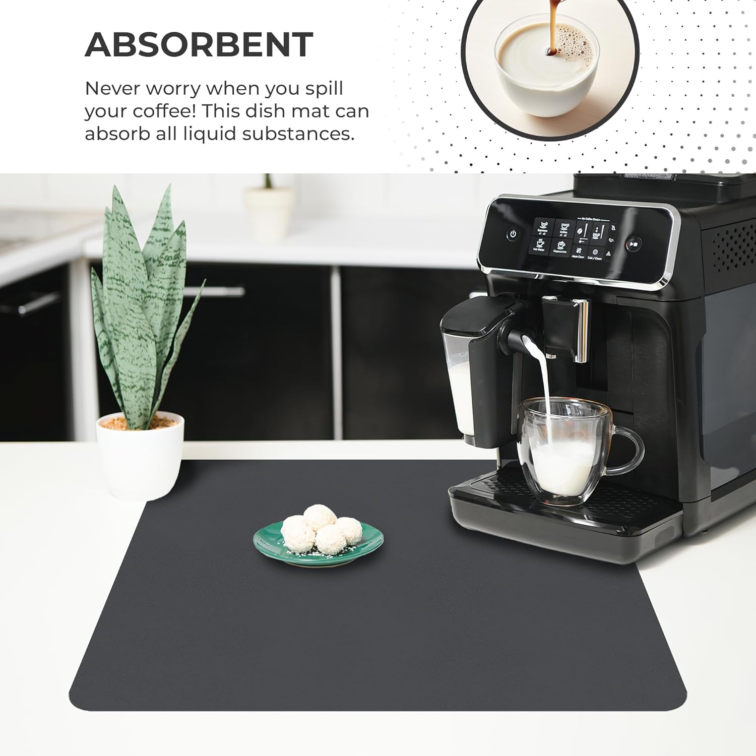 Dish Drying Mat Super Absorbent – Coffee Mat for Countertops – Non-Slip Drying Mat for Kitchen Counter – Easy to Clean Water Absorbent Mat – Large Dish Drying Mats - Strabella