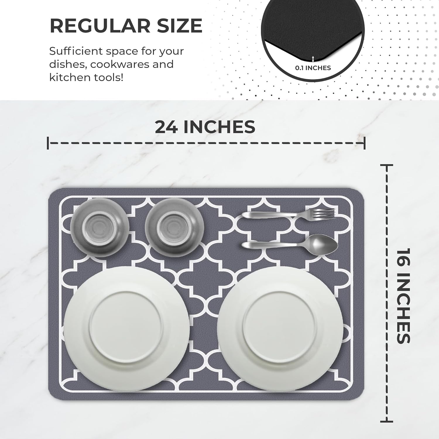 Dish Drying Mat Super Absorbent – Coffee Mat for Countertops – Non-Slip Drying Mat for Kitchen Counter – Easy to Clean Water Absorbent Mat – Large Dish Drying Mats - Strabella