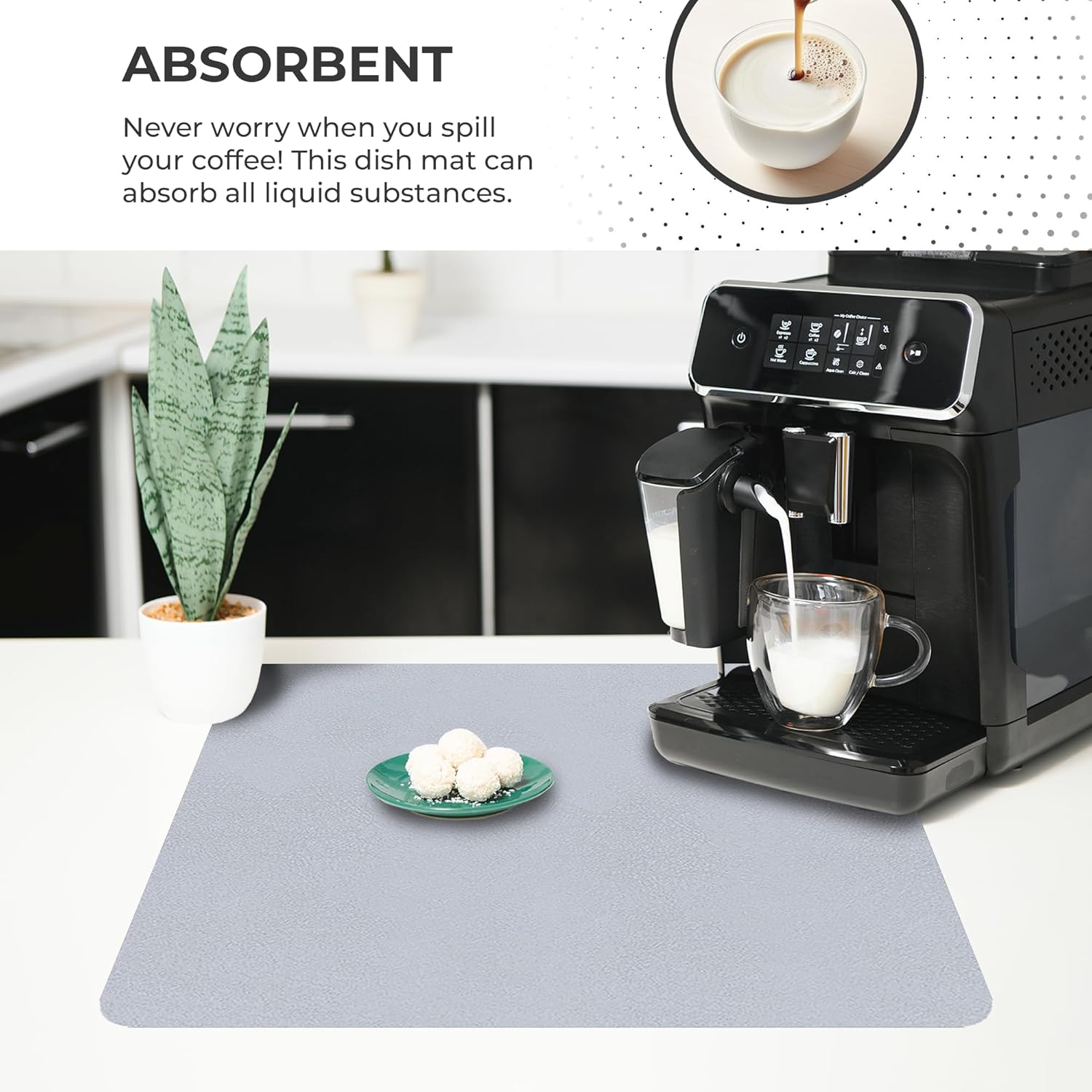 Dish Drying Mat Super Absorbent – Coffee Mat for Countertops – Non-Slip Drying Mat for Kitchen Counter – Easy to Clean Water Absorbent Mat – Large Dish Drying Mats - Strabella