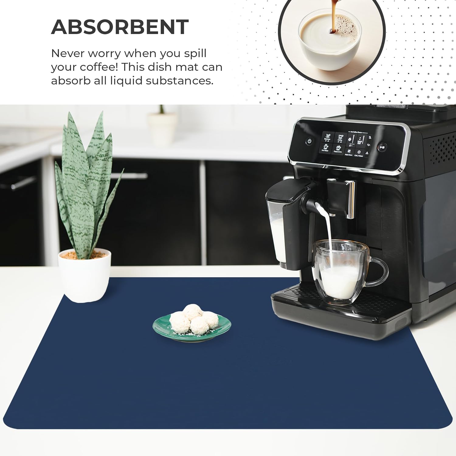 Dish Drying Mat Super Absorbent – Coffee Mat for Countertops – Non-Slip Drying Mat for Kitchen Counter – Easy to Clean Water Absorbent Mat – Large Dish Drying Mats - Strabella