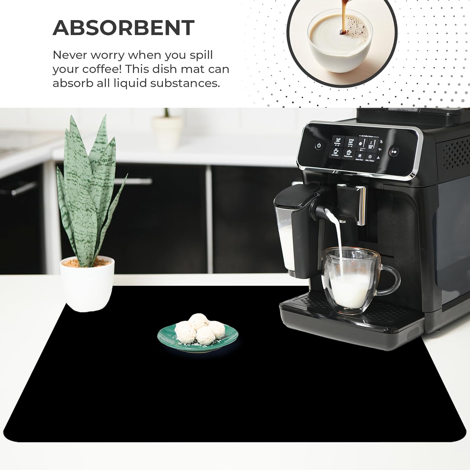 Dish Drying Mat Super Absorbent – Coffee Mat for Countertops – Non-Slip Drying Mat for Kitchen Counter – Easy to Clean Water Absorbent Mat – Large Dish Drying Mats - Strabella