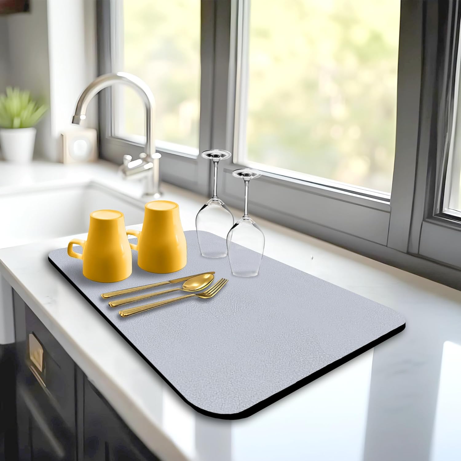 Dish Drying Mat Super Absorbent – Coffee Mat for Countertops – Non-Slip Drying Mat for Kitchen Counter – Easy to Clean Water Absorbent Mat – Large Dish Drying Mats - Strabella