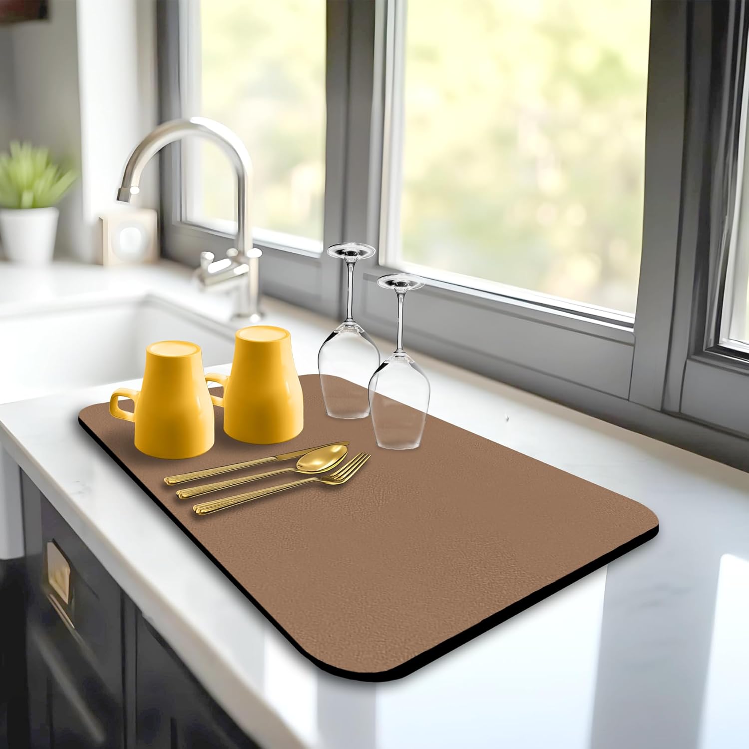 Dish Drying Mat Super Absorbent – Coffee Mat for Countertops – Non-Slip Drying Mat for Kitchen Counter – Easy to Clean Water Absorbent Mat – Large Dish Drying Mats - Strabella