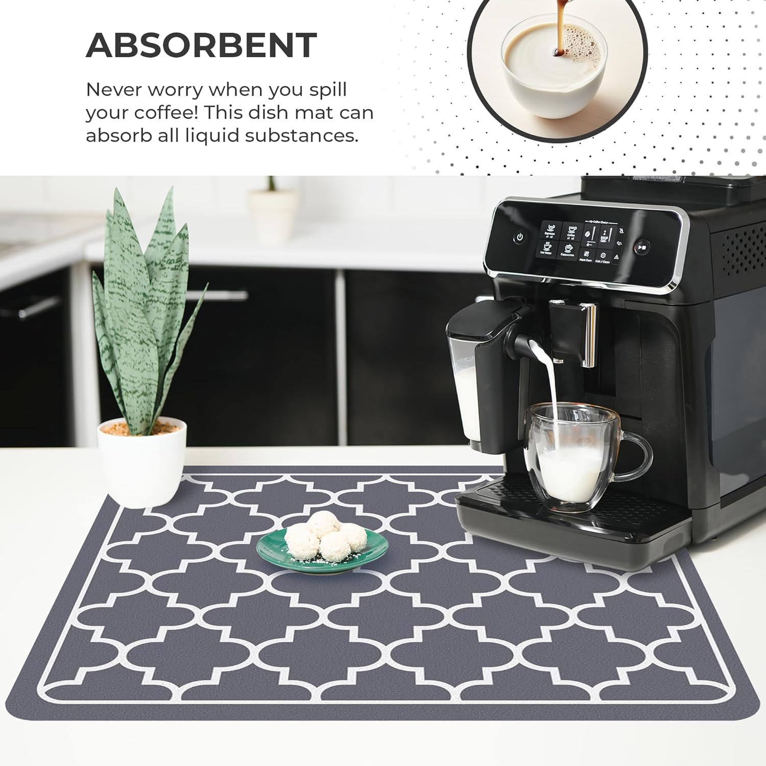 Dish Drying Mat Super Absorbent – Coffee Mat for Countertops – Non-Slip Drying Mat for Kitchen Counter – Easy to Clean Water Absorbent Mat – Large Dish Drying Mats - Strabella