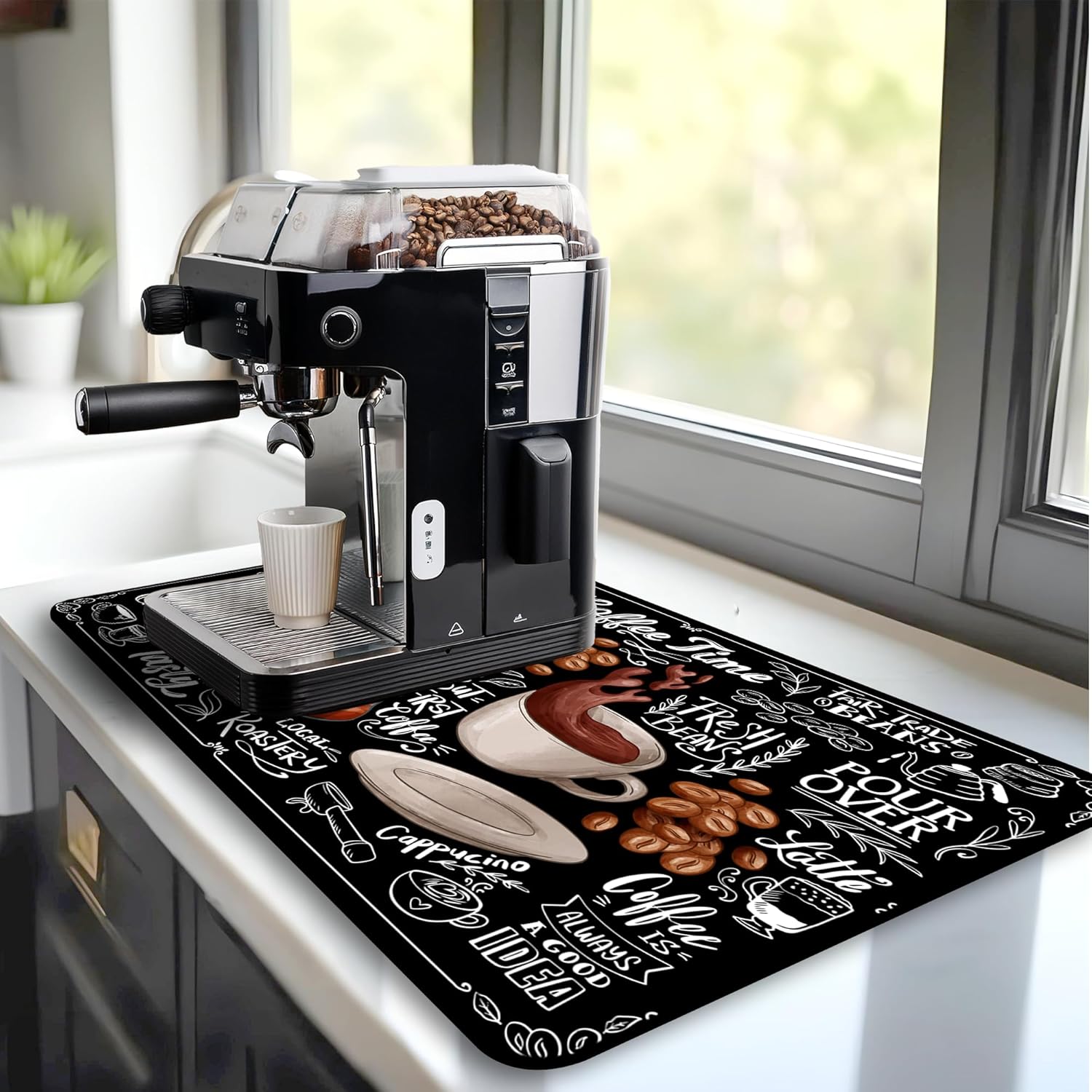 Dish Drying Mat Super Absorbent – Coffee Mat for Countertops – Non-Slip Drying Mat for Kitchen Counter – Easy to Clean Water Absorbent Mat – Large Dish Drying Mats - Strabella