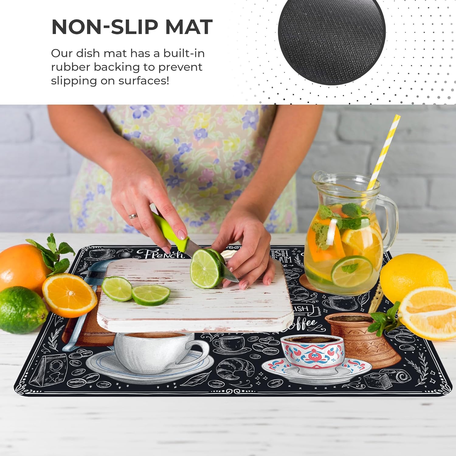 Dish Drying Mat Super Absorbent – Coffee Mat for Countertops – Non-Slip Drying Mat for Kitchen Counter – Easy to Clean Water Absorbent Mat – Large Dish Drying Mats - Strabella