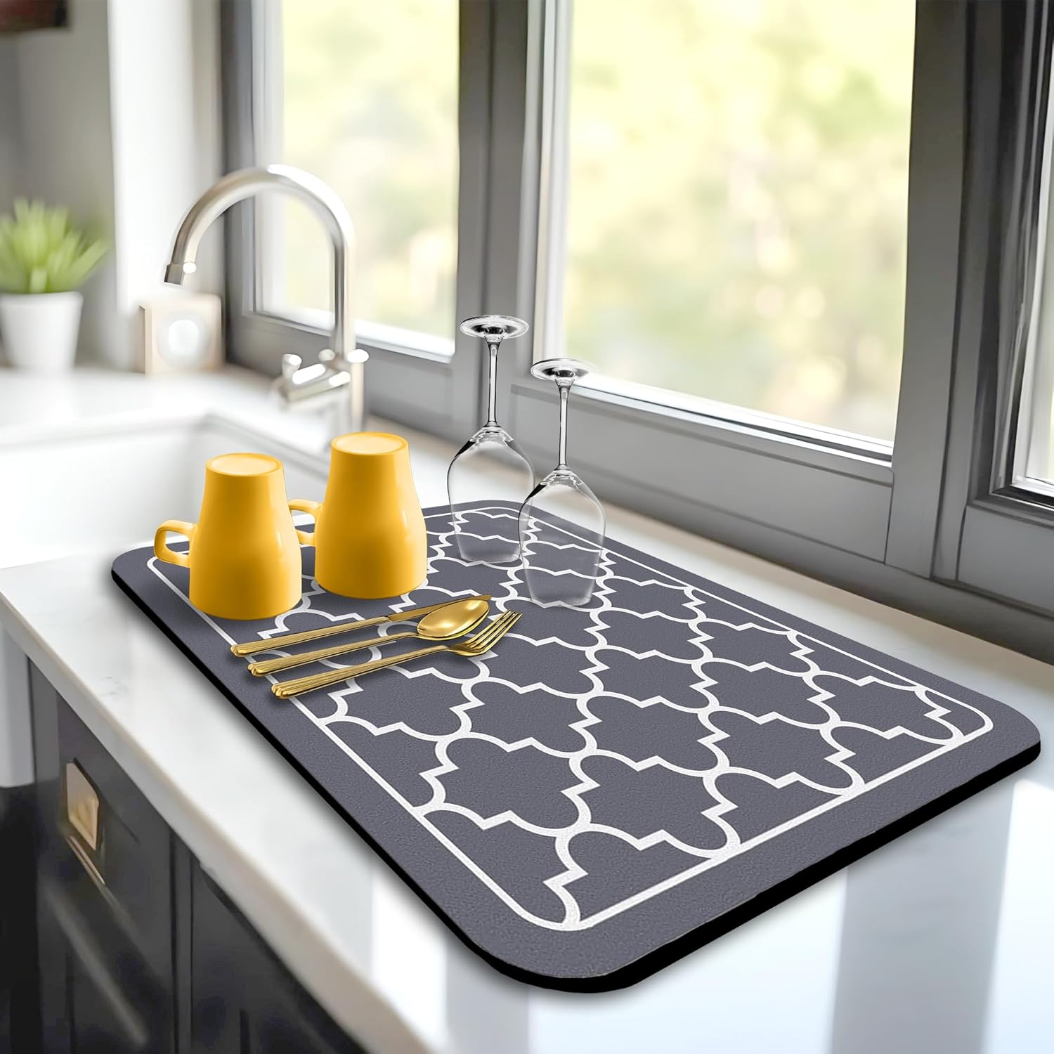 Dish Drying Mat Super Absorbent – Coffee Mat for Countertops – Non-Slip Drying Mat for Kitchen Counter – Easy to Clean Water Absorbent Mat – Large Dish Drying Mats - Strabella