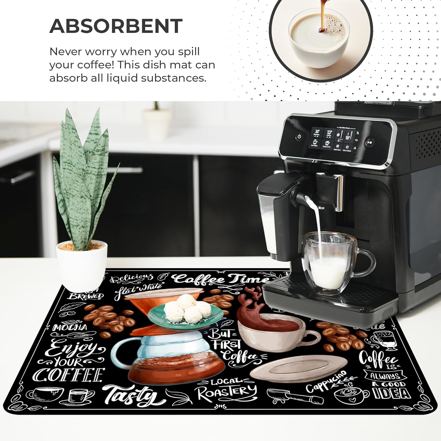Dish Drying Mat Super Absorbent – Coffee Mat for Countertops – Non-Slip Drying Mat for Kitchen Counter – Easy to Clean Water Absorbent Mat – Large Dish Drying Mats - Strabella