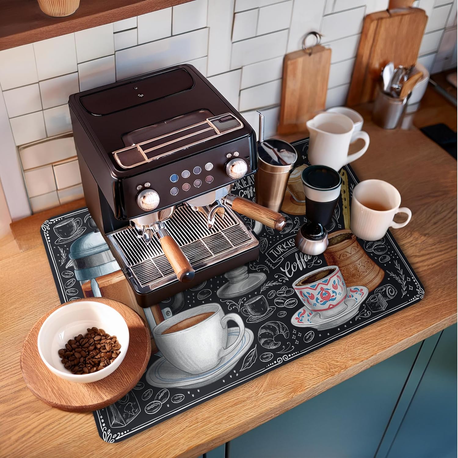 Dish Drying Mat Super Absorbent – Coffee Mat for Countertops – Non-Slip Drying Mat for Kitchen Counter – Easy to Clean Water Absorbent Mat – Large Dish Drying Mats - Strabella