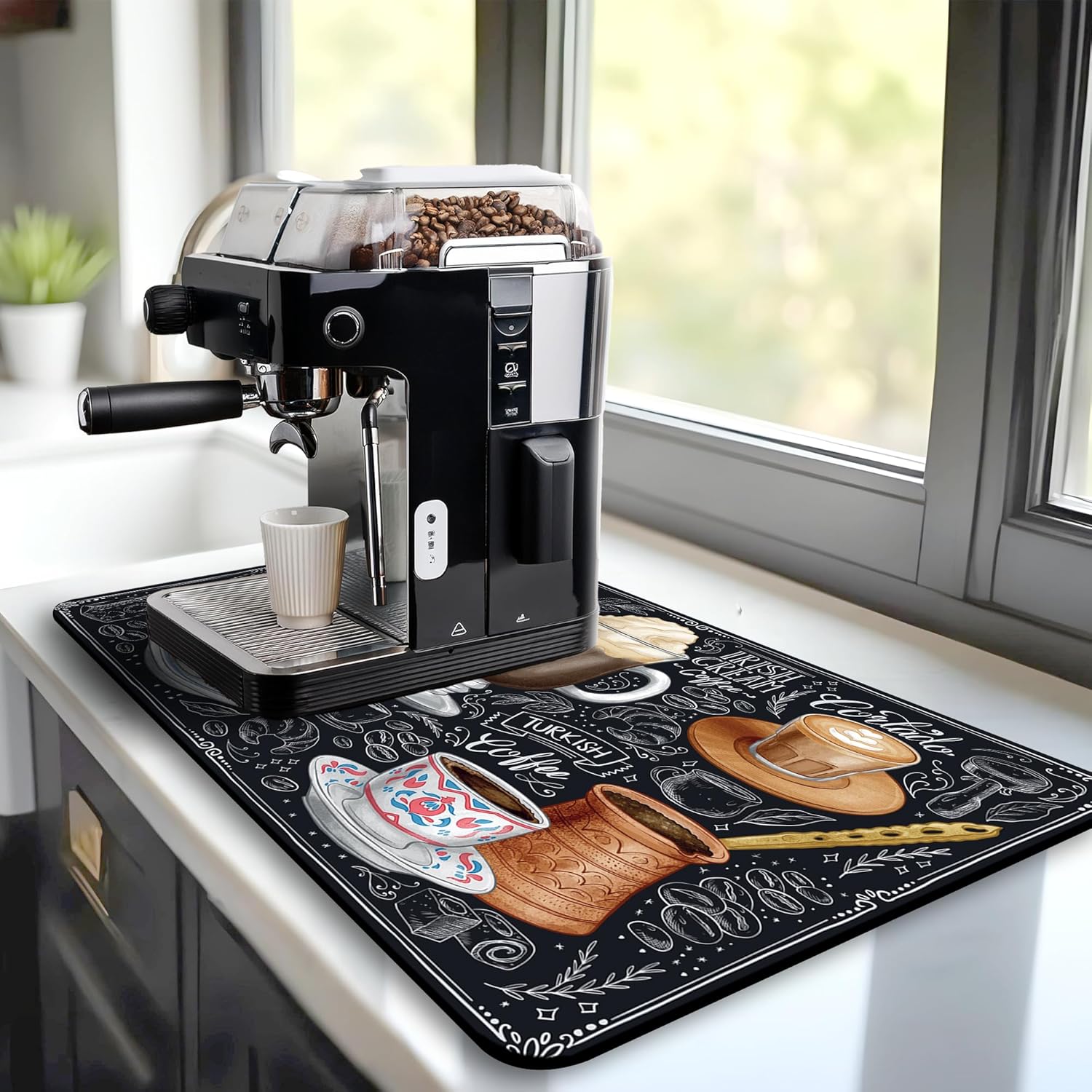 Dish Drying Mat Super Absorbent – Coffee Mat for Countertops – Non-Slip Drying Mat for Kitchen Counter – Easy to Clean Water Absorbent Mat – Large Dish Drying Mats - Strabella