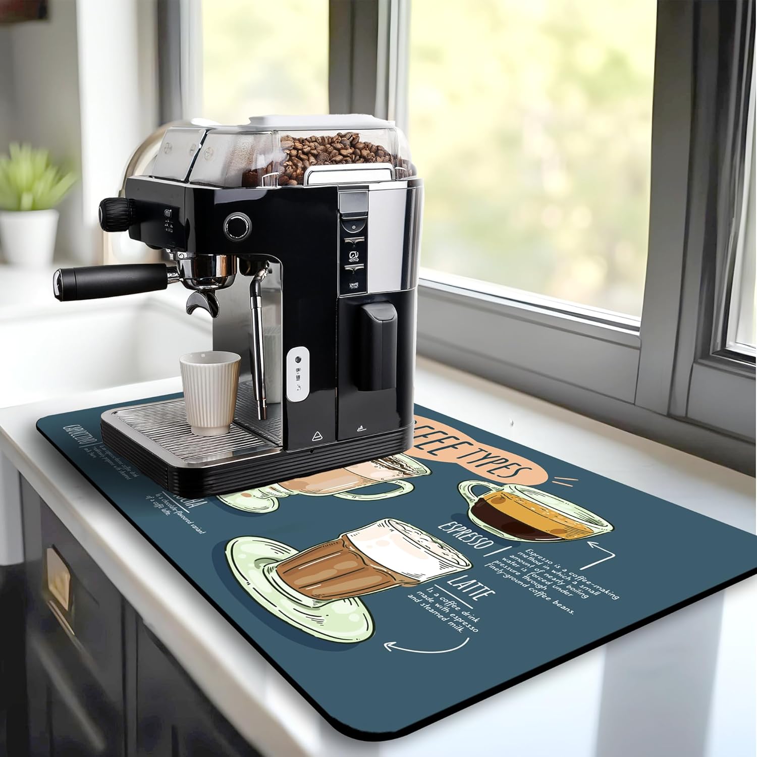 Dish Drying Mat Super Absorbent – Coffee Mat for Countertops – Non-Slip Drying Mat for Kitchen Counter – Easy to Clean Water Absorbent Mat – Large Dish Drying Mats - Strabella