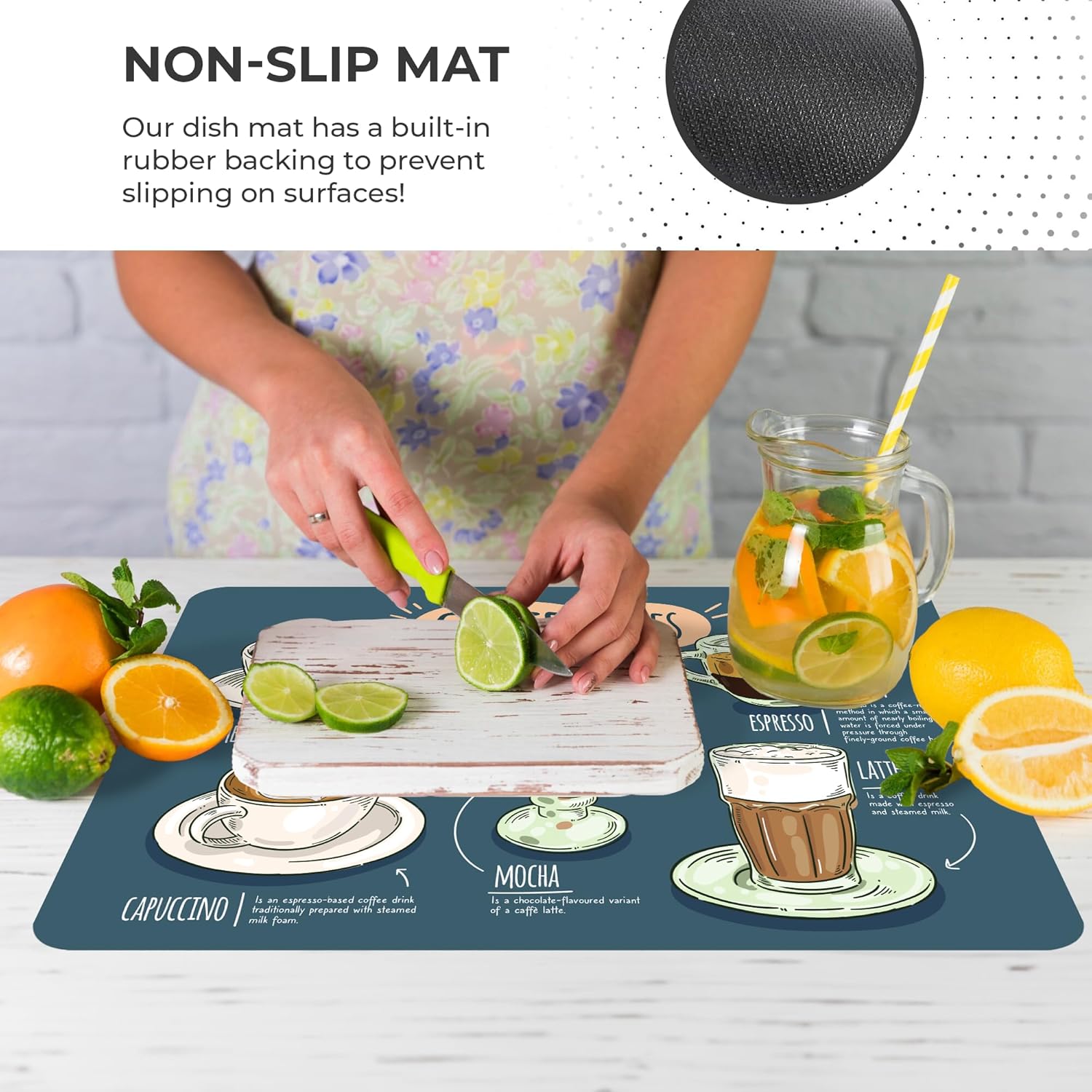 Dish Drying Mat Super Absorbent – Coffee Mat for Countertops – Non-Slip Drying Mat for Kitchen Counter – Easy to Clean Water Absorbent Mat – Large Dish Drying Mats - Strabella