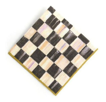 MacKenzie - Childs Courtly Check Paper Napkins Gold - Cocktail – Black & White – Fancy Kitchen Paper Napkins - Triple - ply (20 per Pack) - Strabella