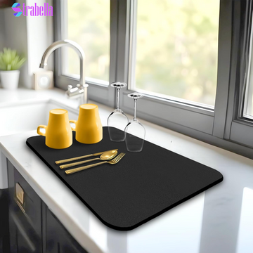 Dish Drying Mat Super Absorbent – 16" X 12" Coffee Mat for Countertops – Non-Slip Drying Mat for Kitchen Counter – Easy to Clean Water Absorbent Mat – Quick Dry Dish Drying Mats (Black)