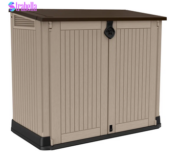 Store-It-Out MIDI 4.3X3.7 Ft. Durable Resin Outdoor Storage Shed with Floor and Double Doors for Garden Patio Furniture and Tools, Brown