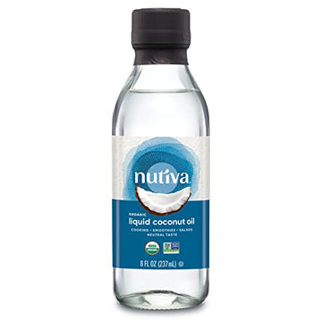 Nutiva Organic Liquid Fractionated Coconut Oil, 8 Oz, USDA Organic, Non-GMO, Vegan, Keto, Paleo, Use for Cooking or Moisturizer for Skin, Massage and Hair - Strabella
