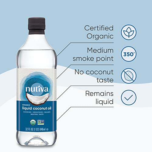 Nutiva Organic Liquid Fractionated Coconut Oil, 8 Oz, USDA Organic, Non-GMO, Vegan, Keto, Paleo, Use for Cooking or Moisturizer for Skin, Massage and Hair - Strabella