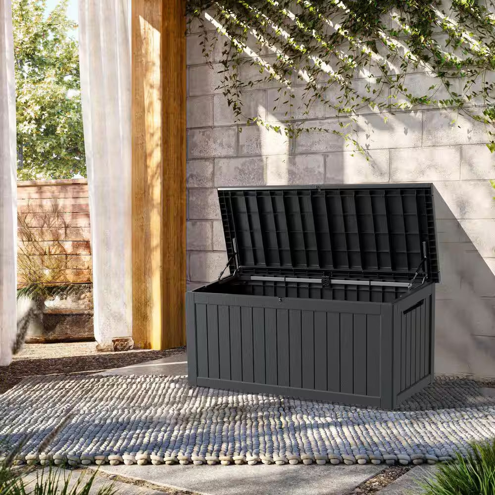230 Gal. Black Resin Storage Deck Box for Outdoor Indoor