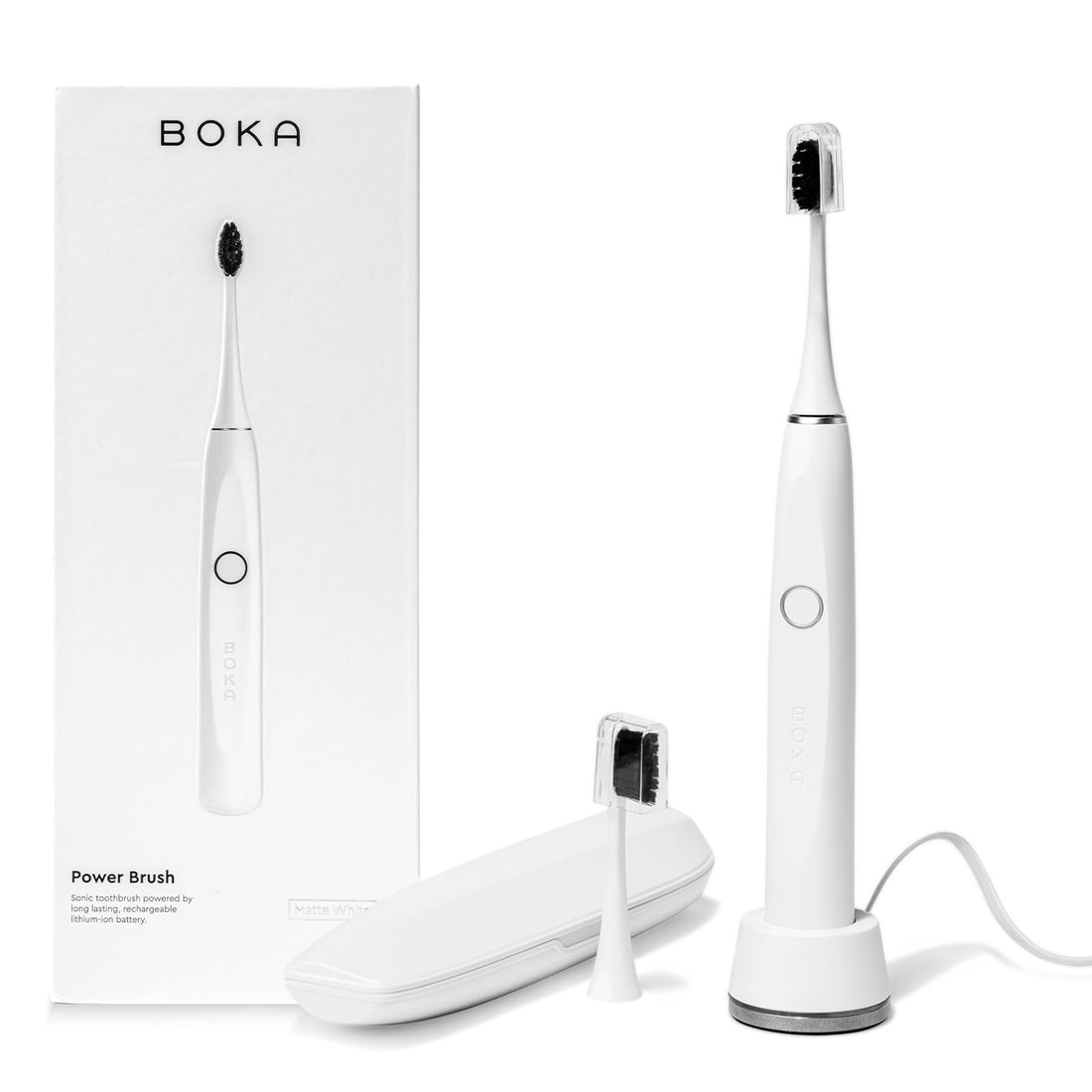 Rechargeable Boka Sonic Electric Toothbrush for Adults – Includes 2 Replacement Heads, Charcoal-Activated Bristles for Deep Cleaning, Dentist-Recommended Oral Care, Charging Base with Micro USB - Strabella