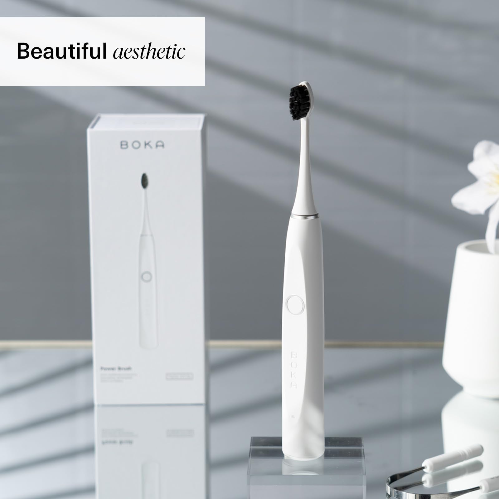 Rechargeable Boka Sonic Electric Toothbrush for Adults – Includes 2 Replacement Heads, Charcoal-Activated Bristles for Deep Cleaning, Dentist-Recommended Oral Care, Charging Base with Micro USB - Strabella