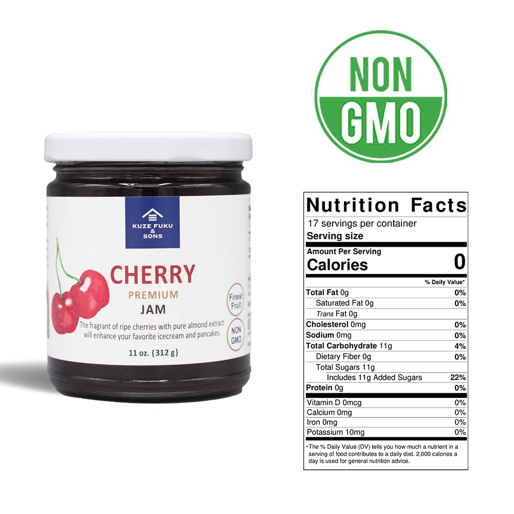 Kuze Fuku & Sons Cherry Jam - Natural Non-GMO Cherry Fruit Preserves, No Artificial Flavors (11 oz) - Strabella
