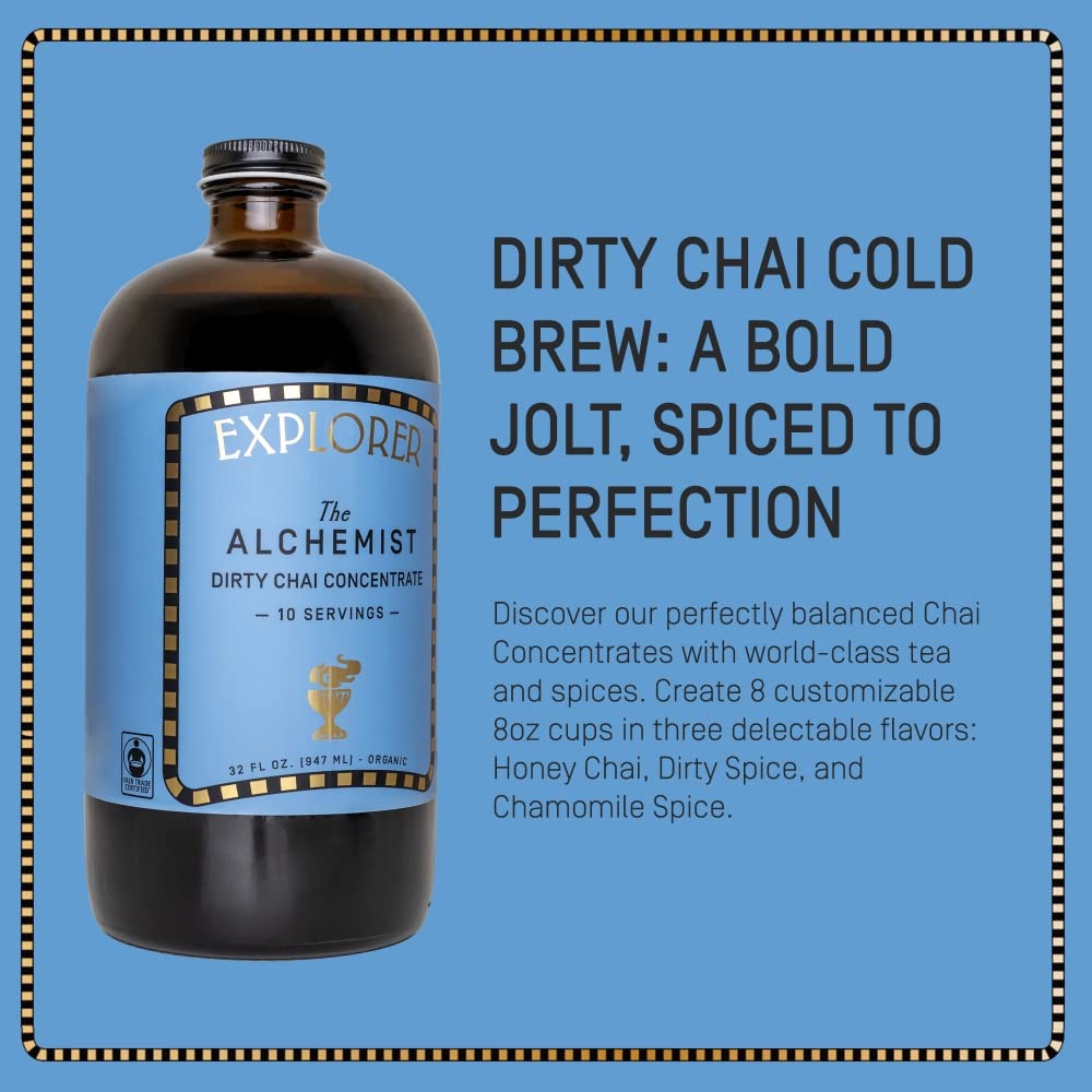 Explorer Organic Chai Tea Concentrate, Spiced Masala, Drink Iced or Hot, 32 fl oz, Makes 8 Cups - Strabella