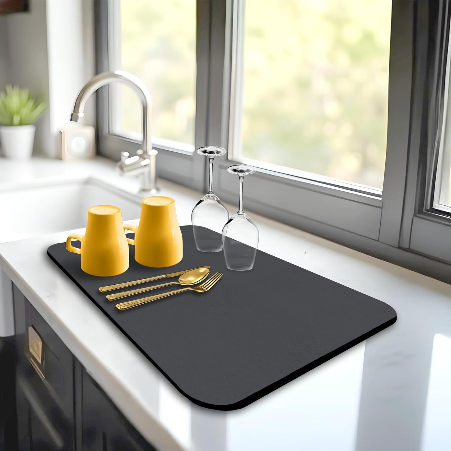 Dish Drying Mat Super Absorbent –  Coffee Mat for Countertops – Non-Slip Drying Mat for Kitchen Counter – Easy to Clean Water Absorbent Mat – Large Dish Drying Mats - Strabella