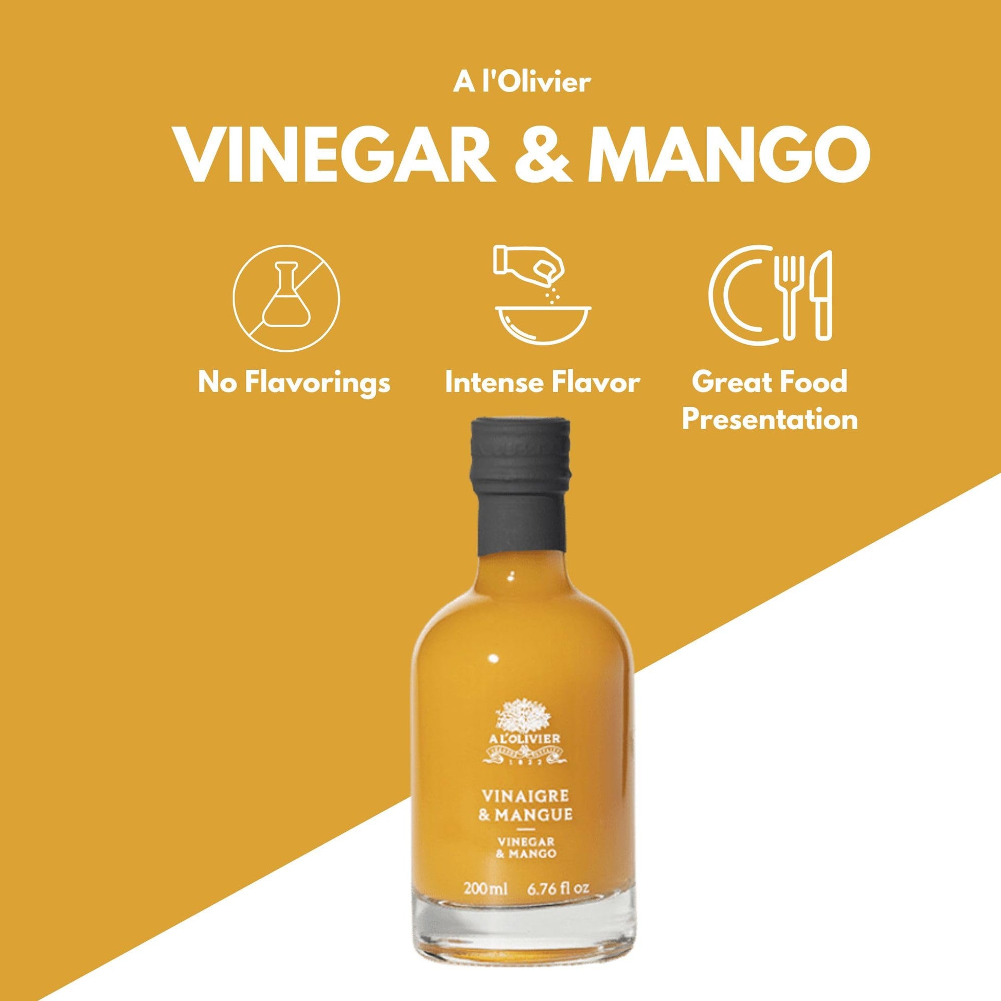 A L'Olivier Mango Fruit Vinegar, 7 - Ounce, Yellow - Strabella