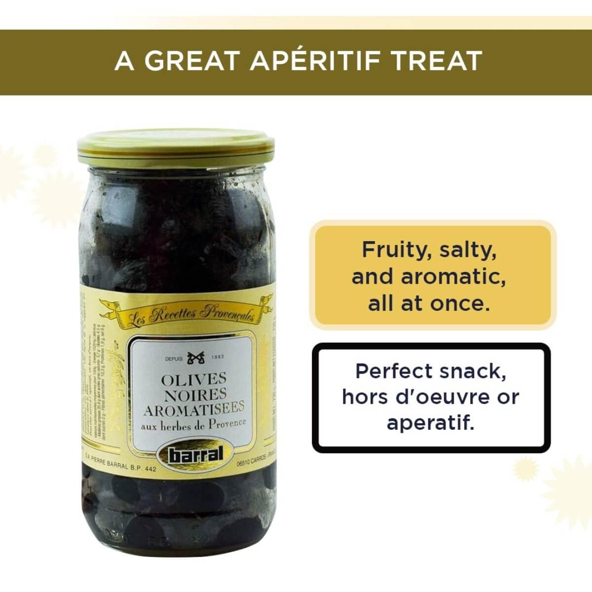Barral French Cured Black Olives with Herbes de Provence 7 oz - Strabella