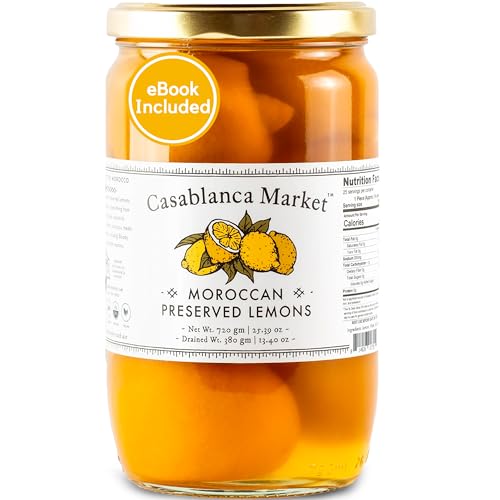 CASABLANCA MARKET Moroccan Preserved Lemons – Authentic Moroccan Preserved Lemons in Jar – Whole Non - GMO Preserved Lemon – Preserved Lemons for Couscous or Tagine Pot for Moroccan Cooking (25oz) - Strabella
