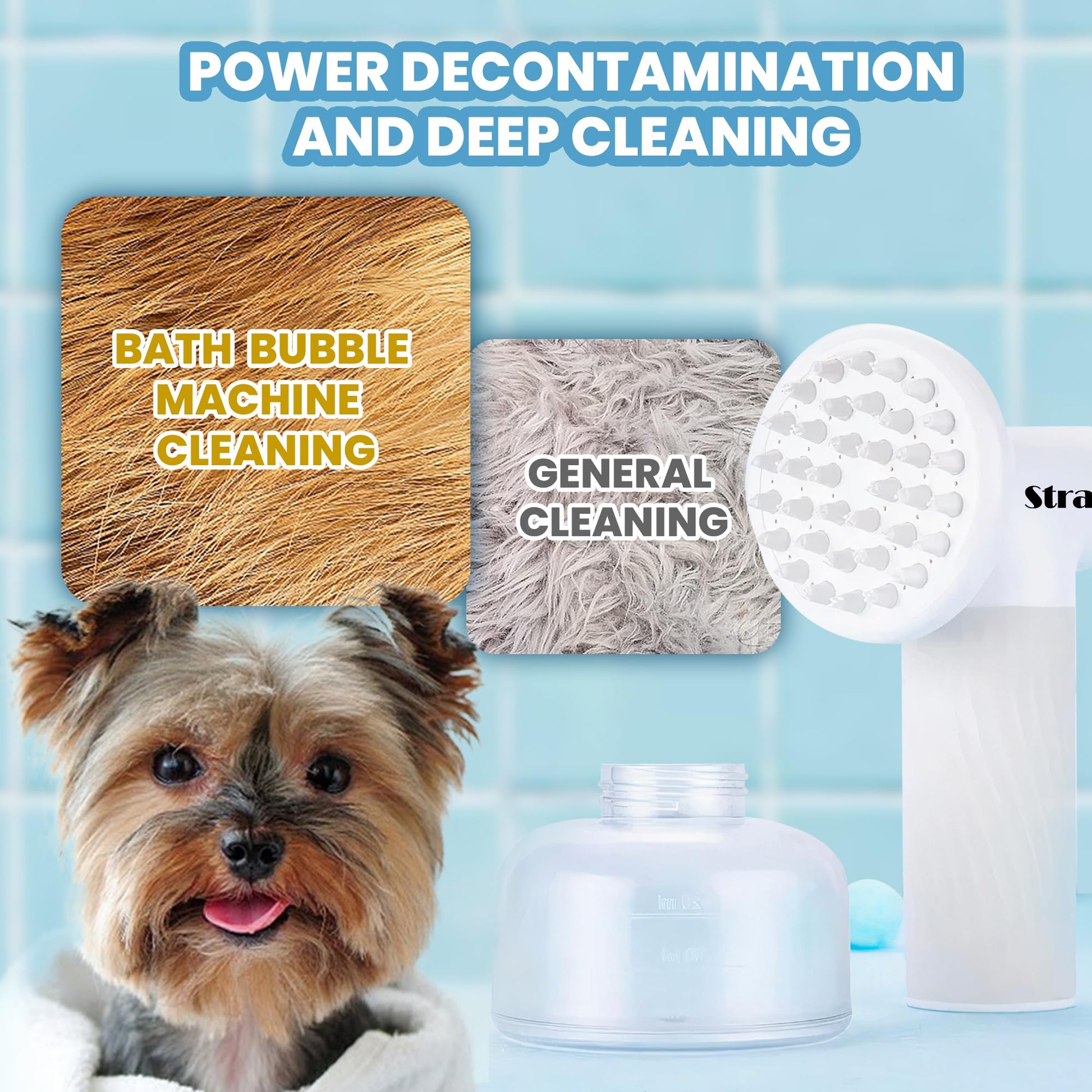 Dog Bath Brush with Soap Dispenser - Cordless Pet Bath Brush Scrubber - Massage Grooming Brush for Dogs - Dog Brush for Shedding Massaging Grooming - Strabella