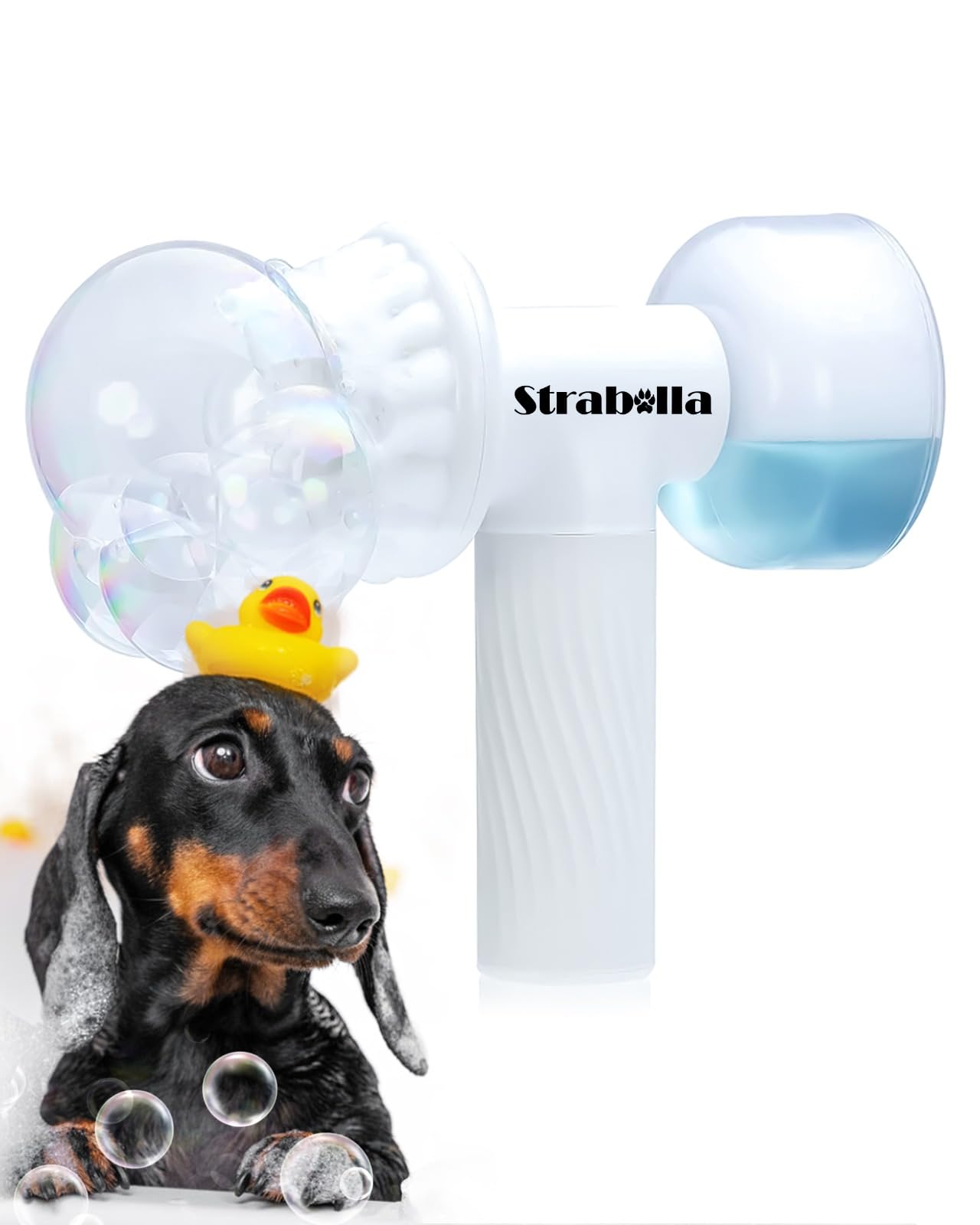 Dog Bath Brush with Soap Dispenser - Cordless Pet Bath Brush Scrubber - Massage Grooming Brush for Dogs - Dog Brush for Shedding Massaging Grooming - Strabella