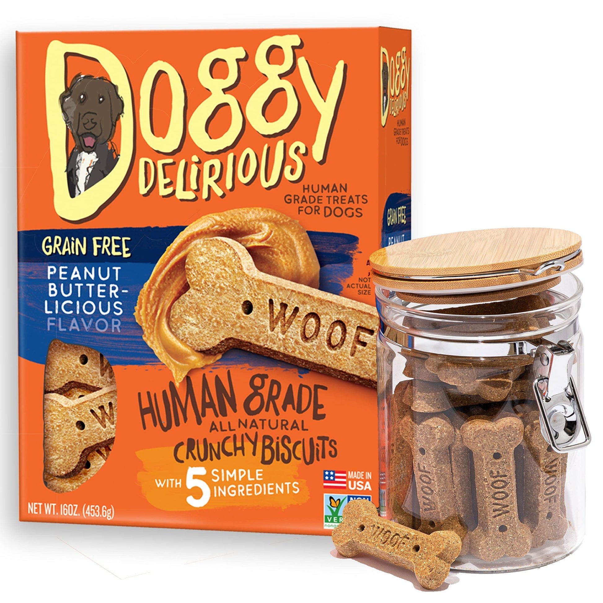 Doggy Delirious Crunchy Dog Treats – All - Natural, Grain - Free Peanut Butter Dog Snacks – 100% Human - Grade, Suitable for All Sizes and Breeds, 16oz - Strabella