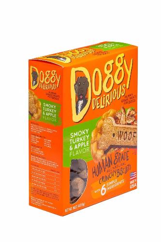Doggy Delirious Crunchy Dog Treats – for All Pet Sizes, Breeds – All - Natural Puppy Treat – 100% Human - Grade – Delicious Pet Treat Bones, Snacks for Dogs – Smoky Turkey and Apple, 16 Oz. - Strabella