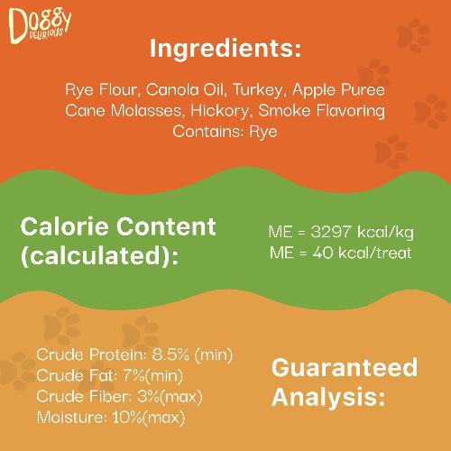 Doggy Delirious Crunchy Dog Treats – for All Pet Sizes, Breeds – All - Natural Puppy Treat – 100% Human - Grade – Delicious Pet Treat Bones, Snacks for Dogs – Smoky Turkey and Apple, 16 Oz. - Strabella