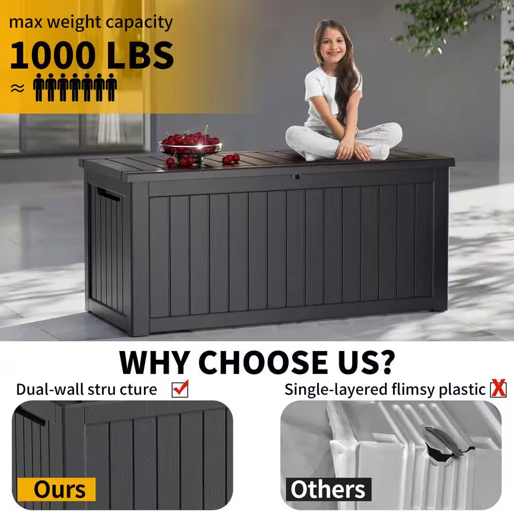230 Gal. Black Resin Storage Deck Box for Outdoor Indoor