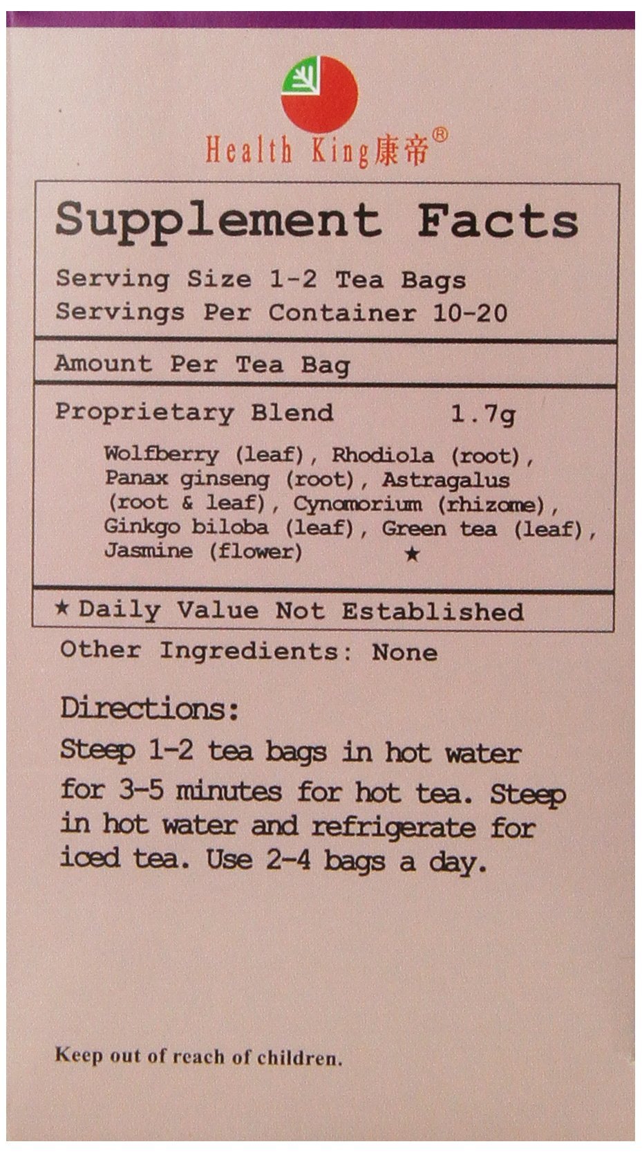 Health King Manhood Herb Tea, Teabags, 20 Count Box - Strabella