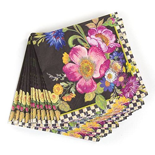 MacKenzie - Childs Flower Market Paper Napkins - Cocktail - Black (20 per Pack) - Strabella