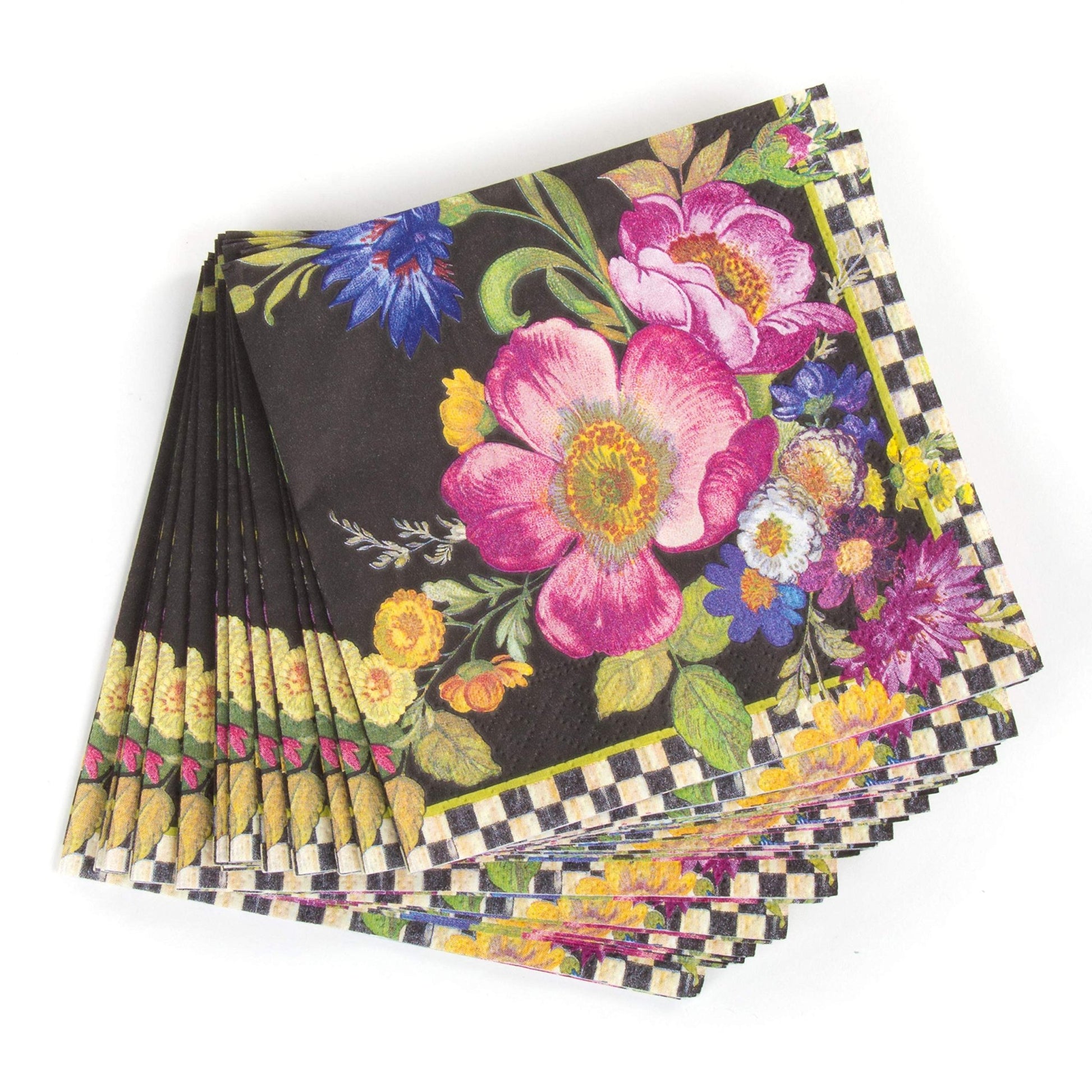 MacKenzie - Childs Flower Market Paper Napkins - Cocktail - Black (20 per Pack) - Strabella