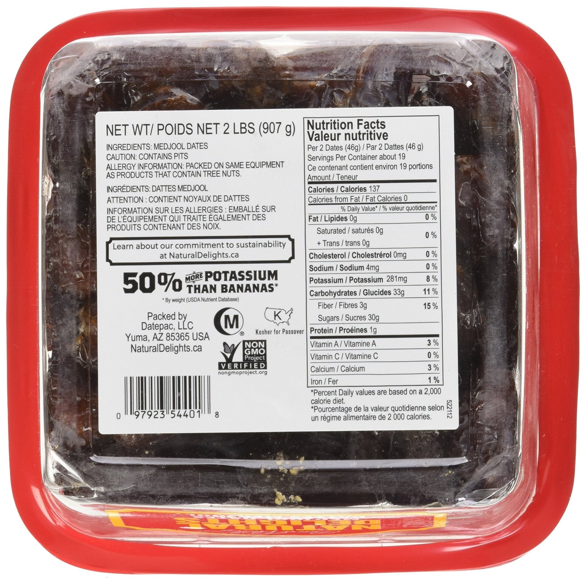 Natural Delights Medjool Dates – Large & Plump Whole Dates Medjool, Non - GMO Verified, Good Source of Fiber, Naturally Sweet Fruit Snack, Perfect for On - the - Go - Medjool Dates Whole, 2 lb Container - Strabella