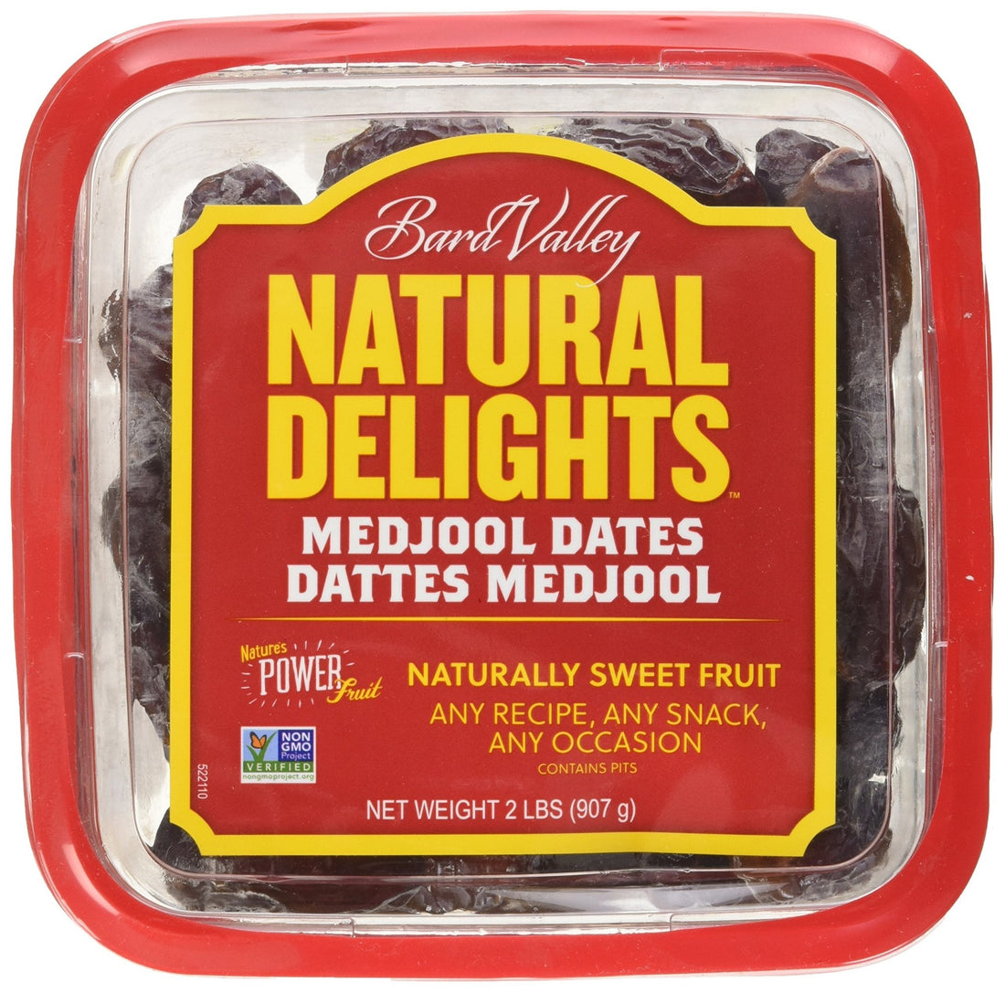 Natural Delights Medjool Dates – Large & Plump Whole Dates Medjool, Non - GMO Verified, Good Source of Fiber, Naturally Sweet Fruit Snack, Perfect for On - the - Go - Medjool Dates Whole, 2 lb Container - Strabella