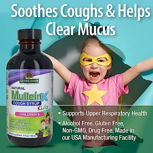 Nature's Answer Mullein - X Kids Cough Syrup 4 Ounce | Soothes Coughs & Clears Mucus | Respiratory Support | Non GMO Gluten Free | Natural Honey Flavor - Strabella