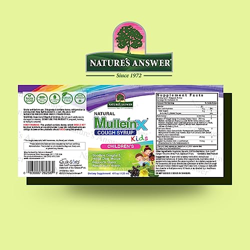 Nature's Answer Mullein - X Kids Cough Syrup 4 Ounce | Soothes Coughs & Clears Mucus | Respiratory Support | Non GMO Gluten Free | Natural Honey Flavor - Strabella