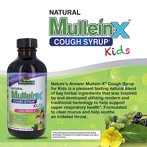 Nature's Answer Mullein - X Kids Cough Syrup 4 Ounce | Soothes Coughs & Clears Mucus | Respiratory Support | Non GMO Gluten Free | Natural Honey Flavor - Strabella