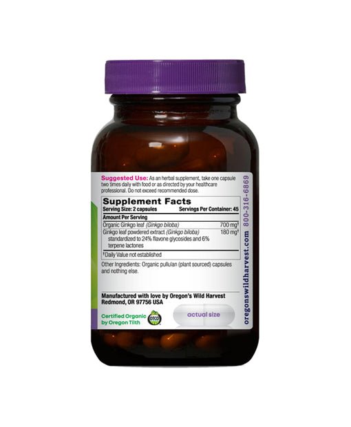 Oregon's Wild Harvest Non - GMO Ginkgo Certified Organic Capsules 90 Count - Strabella
