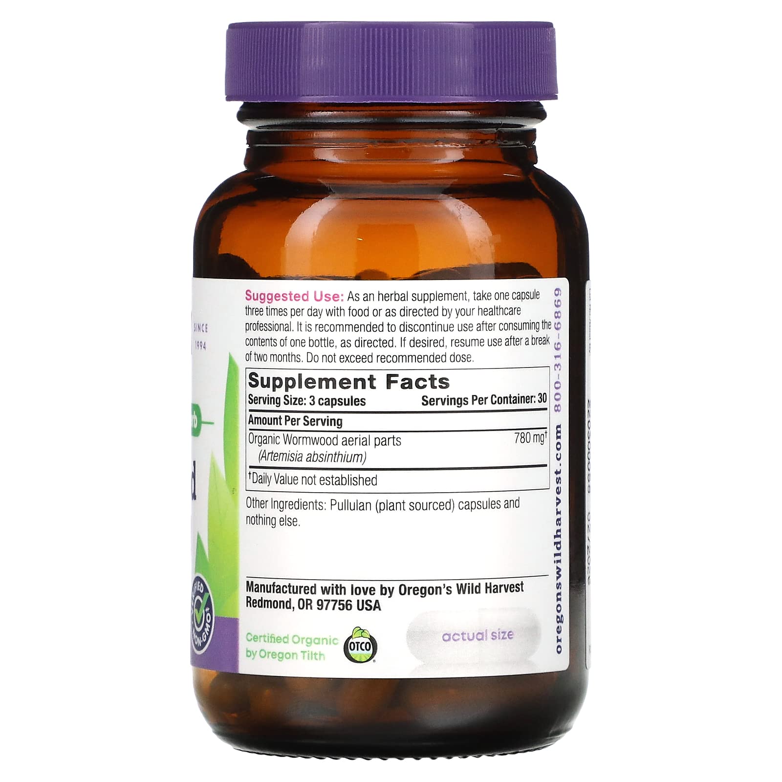 Oregons Wild Harvest, Wormwood, 90 Vegg Capsules - Strabella