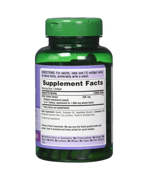 Puritan's Pride Milk Thistle 4:1 Extract 1000 Mg Softgels (Silymarin), 180 Count (Pack of 2) - Strabella