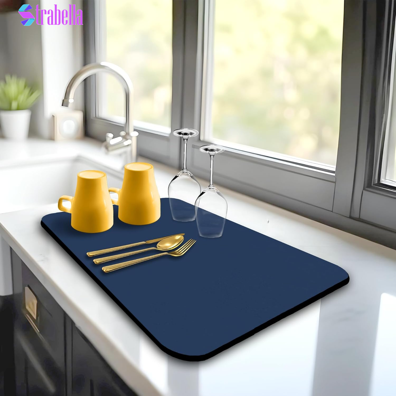 Dish Drying Mat Super Absorbent – 16" X 12" Coffee Mat for Countertops – Non-Slip Drying Mat for Kitchen Counter – Easy to Clean Water Absorbent Mat – Quick Dry Dish Drying Mats (Black)