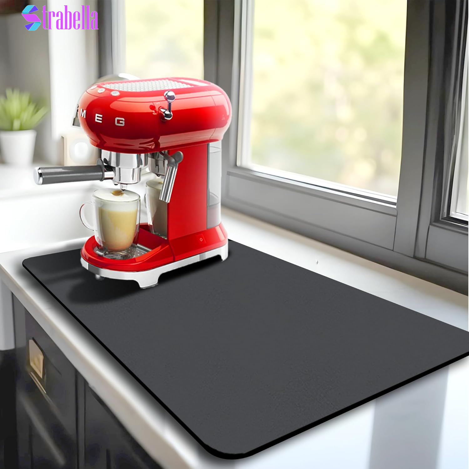 Dish Drying Mat Super Absorbent – 16" X 12" Coffee Mat for Countertops – Non-Slip Drying Mat for Kitchen Counter – Easy to Clean Water Absorbent Mat – Quick Dry Dish Drying Mats (Black)